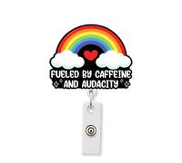 HOSALA Fueled By Caffeine & Audacity Retractable Badge Reel Aligator Clip, ER ICU Registered Nurse ID Badge Holder, Healthcare Worker Accessories, Nurse Practitioner Gift For Family Friends (1Pcs-2in)