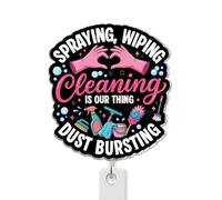 HOSALA Housekeeper Cleaning is Our Thing Retractable Badge Reel, 2in | Aligator Clip, Cleaning Service HouseKeeping ID Badge Holder, Accessories, Housekeeper Gift For Family, Friends, Coworkers