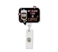 HOSALA My Blood Type Is Coffee Retractable Badge Reel With Aligator Clip, Funny Healthcare Worker Doctor Nurse Badge Holder, Coffee Lover Nursing Student Gift For Family, Friends, Coworkers (1Pcs-2in)