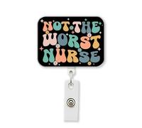 HOSALA Not The Worst Nurse Retractable Badge Reel with Aligator Clip, Funny Medical Healthcare Worker Doctor Nurse Badge Holder, Hospital Nursing Student Gift for Family, Friend, Coworker (1Pcs-2in)