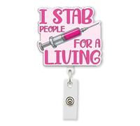 HOSALA Phlebotomy Tech I Stab People for A Living Retractable Badge Reel Aligator Clip, Medical Laboratory Nurse Phlebotomist ID Badge Holder, Lab Tech Med Lab W ift for Family, Friend (1Pcs-2in)
