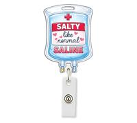 HOSALA Salty Like Saline Retractable Badge Reel Aligator Clip, Funny ER ICU RN Registered Nurse ID Badge Holder, Healthcare Worker Accessories, Nurse Practitioner Gift for Family Friends (1Pcs-2in)