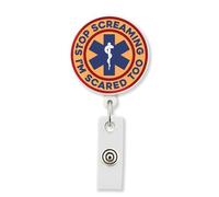HOSALA Stop Screaming I'm Scared Too Retractable Badge Reel With Aligator Clip, Funny Medical Healthcare Worker Nurse ABS Badge Holder, Office Classroom Accessories, Gift For Family, Friend (1Pcs-2in)