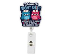 HOSALA Welcome to Night Shift Retractable Badge Reel with Aligator Clip, RN ICU ER PCT Night Shift Crew ID Badge Holder, Dialysis Respiratory Nurse Accessories, Gift for Family, Friends (1Pcs-2in)