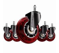 HOSALI Office Chair Casters, 3 Inch Wheels for Office Chair, 11x22mm Rubber Caster Replacement Wheel Safe for All Floors Including Hardwood & Carpet, Set of 5, Red