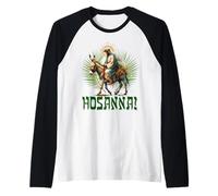 Hosanna! Christian Palm Sunday Jesus Riding a Donkey Raglan Baseball Tee