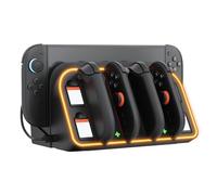 Hosanwell 2-in-1 Wall Mount Bracket for Nintendo Switch 2 with 4-Joy-Cons Controller Charging Dock, RGB Lighting Control, 4 Cartridge Slots