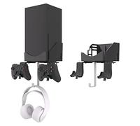 Hosanwell XBOX Series X Wall Mount Bracket Stand 4 in 1 Bundle Set, Dual Controller Holder & Headphone Hanger, Heat Dissipation, Comes with Non-Slip Mat, Cable Charging Notch, Easy Installation