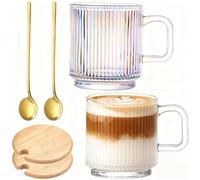 hosck 2 Pack 480ml Coffee Mug Set, Clear Coffee Glasses Set, Coffee Cups with Lid and Spoon, Dishwasher Safe & Microwave Safe Glass Mug, Ideal Gifts for Women, Men, Coffer Lovers