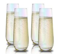 hosck 4 Pack Stemless Champagne Flutes, 300ml Iridescent Champagne Glasses for Party, Stylish Prosecco Glasses, Glass Cups for Champagne, Cocktail, Juice, Unique Gifts for Women, Men, Wine Enthusiast