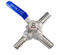 Hose Barb 304 Stainless Steel T-Shaped 3-Way Ball Valve, 1pcs(6mm)