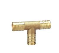 Hose Barb Fittings, Brass Barb Pipe Fitting Straight Elbow T Y X Shape Connector for 6-19mm ID Hose Gold Tone(T 3 Way,8mm Barb)