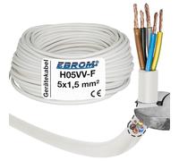 Hose Cable H05VV-F 5G1.5 mm² - 5 x 1.5 mm² - White - 10 m, 25 m, 50 m or 100
