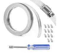 Hose Clamp 3.6 Meters, Stainless Steel Jubilee Clips with 11 Fasteners, with 8mm Blue Screwdriv, Adjustable Hose Pipe Clips, DIY Worm Clamp, Pipe Clamp for Plumbing, Exhaust Ducting Tube and Fuel Line