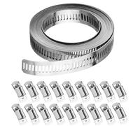 Hose Clamp 350 Centimeters/11.48 Feet, Hose Clips 304 Stainless Steel DIY Worm Clamp with 10 Pcs Fasteners Adjustable Hose Pipe Clips Large Pipe Clamps Assortment for Tube and Fuel Line