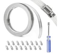 Hose Clamp, 6m Adjustable Hose Pipe Clips, Tube Joining Clips, 304 Stainless Steel Hose Clamp with 16 Pcs Fasteners and 1 Pcs 8mm Screwdriver for Water Pipe, Gas Pipe, Cooler and Automotive Tubing