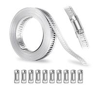 Hose Clamp Kit 5m/16.4ft, Worm Drive Pipes Hose Clamps, 304 Stainless Steel Hose Clips, Adjustable Hose Pipe Clips with 10 Fasteners, Adjustable Stainless Steel Large Hose Clips for Tube Fuel Line