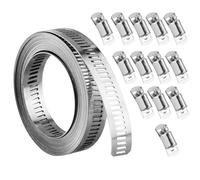 Hose Clamp Kit DIY 11.5 Feet Metal Strap + 18 Stronger Fasteners Large Adjustable Clamp Worm, Gear Band Hose Clamps Screw Clamps Duct Pipe Metal Clamp Strapping for Pipe, Plumbing, Tube