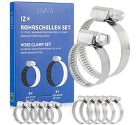 Hose Clamp Set: 12x Stainless Steel Hose Clips - Adjustable 16mm, 0.6in to 40mm, 1.6in - Stainless Steel Pipe Clamp - Pipe Clips - LIVAIA Pipe Clamps, Jubilee Clips