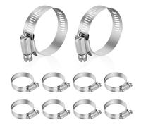 Hose Clamp, Stainless Steel Hose Clamps 1 1/4 Inch to 2 1/4 Inch, Large Adjustable Worm Gear Hose Clamps Assortment Kit Pipe Tool for Fuel Line, Plumbing, Automotive Mechanical, 10 PCS Hose Clamp Set