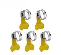 Hose Clamps, 5pcs 10-38mm Adjustable Stainless Steel Pipe Clips with Yellow Handle for Fuel Water Air Hoses, Reusable Worm Gear Clamp Set