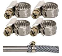 Hose Clamps with Worm Drive, 4 Pieces, Clamping Range Ø 8-12 mm, for 3/8" Hoses, W2 Stainless Steel, Cross Recess SW7, 9 mm Band Width, Fixing of Washing Machine, Dishwasher Connection