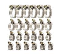 Hose Clamps with Worm Drive Set, 24 Pieces, Clamping Range Ø 8-25 mm, 6 x Clamps Each with Ø 8-12, 10-16, 12-20, 16-25, W2 Stainless Steel, Cross Recess SW 7, Hose Ring, Pipe Clip