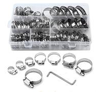 Hose Clips Adjustable, 100 Pcs Stainless Steel Hose Clips Assorted Kit, 8 Sizes 8-44mm Rang Worm Drive Hose Clamps, Clamps Worm, Worm Clamps, Pipe Clamps for Plumbing, Intercooler, Tube, Fuel Line