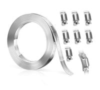 Hose Clips Adjustable 2M Stainless Steel Band & 7 Jubilee Metal Hose Clamps | Pipe Clamp Set, Stainless Steel Jubilee Clips for Garden Pool Fuel Line, Assorted 10-16/13-20/16-25/25-40/40-60/60-80mm