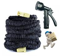 Hose Pipe,Expanding Flexible Garden Water Hose Pipe + Spray Nozzle, 75FT Water Hose Pipe Spray Gun,Expandable Long Retractable Stretch Hose for Garden Patio,Car Pet Washing,Black,with Brass Fittings