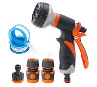 Hose Pipe Spray Gun, Adjustable Patterns Garden Hose Spray Gun, Multi Jet High Pressure Water Hose Gun Head Garden Watering Attachment Set for Plants Lawns Watering(Orange)