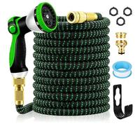 Hose Pipe, Upgraded 3-Layer Latex Expandable Garden Hose 50FT, with 3/4"&1/2" Metal Connectors, No-Kink Flexible Water Hose, 10 Function Spray, for Gardening, Cleaning & Washing(50ft/15m)