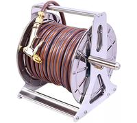 Hose Reel Cart Garden Hose Reels for Outside Stainless Steel Sturdy Hose Cart, Garden Water Pipe Storage Rack, Wall Mounted Hose Reels, for Irrigation,Silver,Hose Cart+20m Pipe