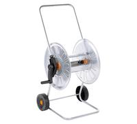 Hose Reel Cart Silver Black Galvanised Steel & Plastic 40cm Drum 30cm Width 80m