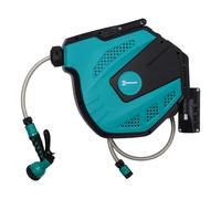 Hose Reel Plastic Blue 15m Auto Rewind 44x22.5x41cm Lockable 7-Pattern Portable