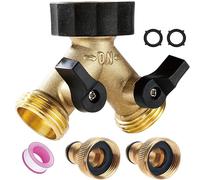 Hose Splitter 2 Way, 2-Way Tap Connector with Individual On/Off and Two Quick Connector, 3/4" Tap Y-Shaped Brass Hose Connector,Garden Hose Fittings,Connectors and Fittings