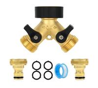 Hose Splitter 2 Way, 3/4" Hose Pipe Connector, Garden Tap Splitter, Double Outlet Tap Individual On/Off, Y Brass Hose Connector with 2 Quick Connector and Fittings for Watering, Gardening, Washing