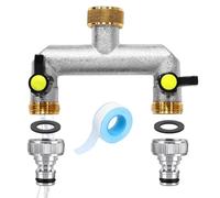 Hose Splitter 2 Way Brass, 3/4" Garden Tap Splitter 2 Way with 2 Individual Valves,Outdoor Tap Splitter, Hose Splitter Tap Connector for Garden Kitchen Faucet, Watering System