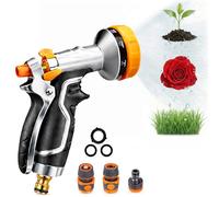 Hose Spray Gun for Garden: 1-Click Continuous Spray, Fatigue-Free Watering | 10 Pattern Heavy Duty Metal Nozzle - Leak-Proof Quick Connect Kit for Plants & Car Washing
