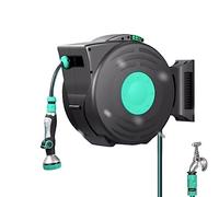 Hose Storage， 25M/82Ft 1/2inch Auto Retractable Hosepipe Wall-Mounted on Reel Portable 180° Swivel Hose Reel Cart