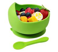 Hoseay Baby Feeding Bowls and Spoons,Silicone Toddler Weaning Set with Suction Bowl BPA Free Children Tableware Eating Bowl for Baby Boys Girls,Easy Clean Kids Meal Set Microwave Dishwasher Safe,Green