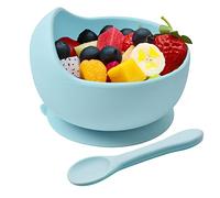 Hoseay Baby Feeding Bowls and Spoons,Silicone Toddler Weaning Set with Suction Bowl BPA Free Children Tableware Eating Bowl for Baby Boys Girls,Easy Clean Kids Meal Set Microwave Dishwasher Safe,Blue