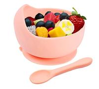 Hoseay Baby Feeding Bowls and Spoons,Silicone Toddler Weaning Set with Suction Bowl BPA Free Children Tableware Eating Bowl for Baby Boys Girls,Easy Clean Kids Meal Set Microwave Dishwasher Safe,Pink