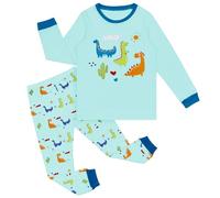 Hoseay Boys Pyjamas Set Kids Cotton Long Sleeve Tops and Bottoms Sets Soft Pjs Suit 2 Pieces Blue Dinosaurs Nigthwear Children Casual Sleepwear Boy Loungewear Outfit for Kid 3-4 Years