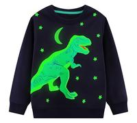 Hoseay Boys Sweatshirt Cotton Dinosaur Print Jumpers Glow-in-The-Dark Pullover Soft Long Sleeve T-Shirt Crew Neck Tops Casual Wear Outfits Kids Clothes Age 4-5 Years, Star Navy Blue