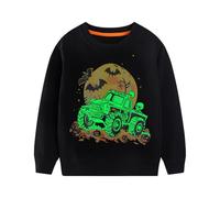 Hoseay Boys Sweatshirt Halloween Cotton Skeleton Pumpkin Print Jumpers Glow-in-The-Dark Pullover Soft Long Sleeve T-Shirt Crew Neck Tops Halloween Outfits Kids Clothes Age 6-7 Years, Black