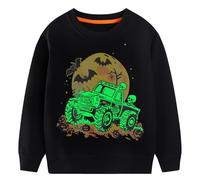 Hoseay Boys Sweatshirt Halloween Cotton Skeleton Pumpkin Print Jumpers Glow-in-The-Dark Pullover Soft Long Sleeve T-Shirt Crew Neck Tops Halloween Outfits Kids Clothes Age 3-4 Years, Black