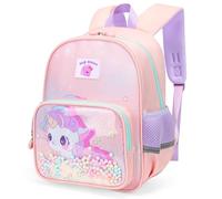 Hoseay Kids Backpack Children School Bags Cute Toddler Preschool Bookbag Girls Pink Horse Daypack Lightweight Small Rucksack with Bottle Pockets for Nursery Kindergarten Travel 2-6 years