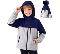 Hoseay Kids Jacket Waterproof Windproof Raincoats with Reflective Strips and Zipped Pockets Lightweight Hooded Windbreaker Boys Functional Outerwear School for Age 11-12, Blue Grey