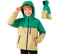 Hoseay Kids Jacket Waterproof Windproof Raincoats with Reflective Strips and Zipped Pockets Lightweight Hooded Windbreaker Girls Functional Outerwear Travel for Age 7-8, Yellow Green